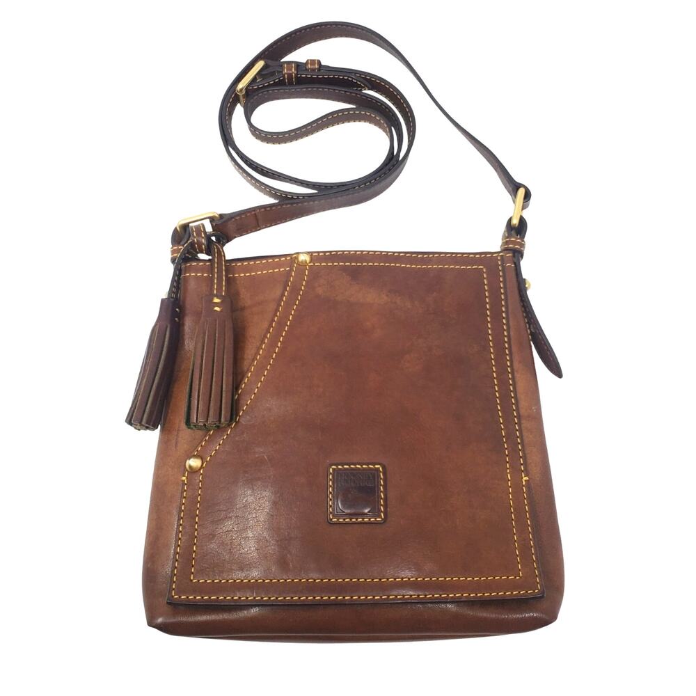 Dooney & Bourke Florentine Huntington Letter Carrier Bag Crossbody Brown Leather